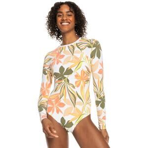 Roxy Long Sleeve UV Tropical Floral Print Bodysuit One Piece Swim Surf Rashguard